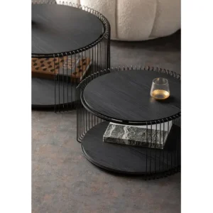 Online KARE Design Coffee Table Wire Double Black Wood (2/Set)