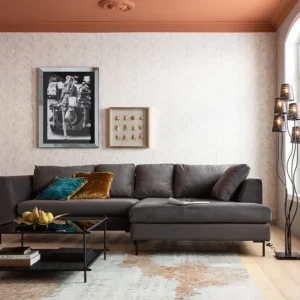 Clearance KARE Design Corner Sofa Gianni Velvet Grey Right Black