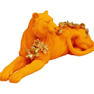 New KARE Design Deco Figurine Flower Leoard Orange 26cm