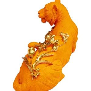 New KARE Design Deco Figurine Flower Leoard Orange 26cm