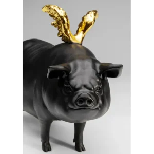 New KARE Design Deco Figurine Flying Pig Black 11cm