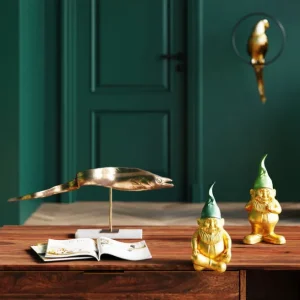 Clearance KARE Design Deco Figurine Gnome Sitting Gold Green 19cm