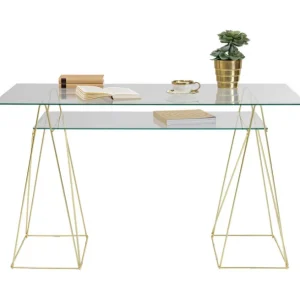 Clearance KARE Design Desk Polar Brass Matt 8mm Tempered Glass