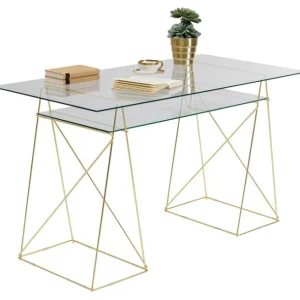 Clearance KARE Design Desk Polar Brass Matt 8mm Tempered Glass
