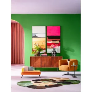 Fashion KARE Design Framed Picture Abstract Shapes Orange 73x143cm