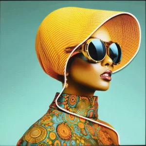 New KARE Design Framed Picture LED Sun Hat Woman Yellow 80x80cm