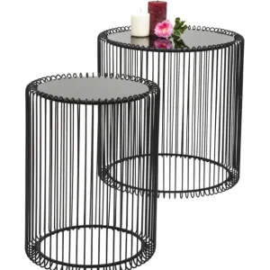 Outlet KARE Design Side Table Wire Black Ø44cm (2/Set)