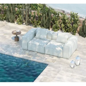 Clearance KARE Design Sofa Korali Beach Outdoor Light Blue 235cm