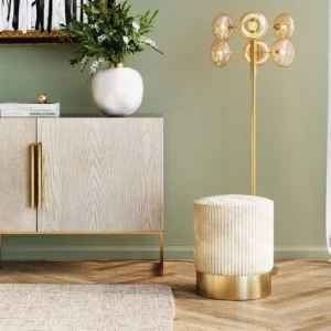 Hot KARE Design Stool Cherry Beige Cord Brass Ø35cm