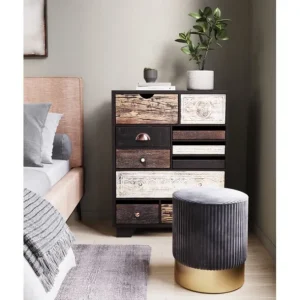 Outlet KARE Design Stool Cherry Grey Cord Brass Ø35cm