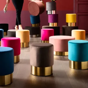 Best KARE Design Stool Cherry Mauve Brass Ø35cm